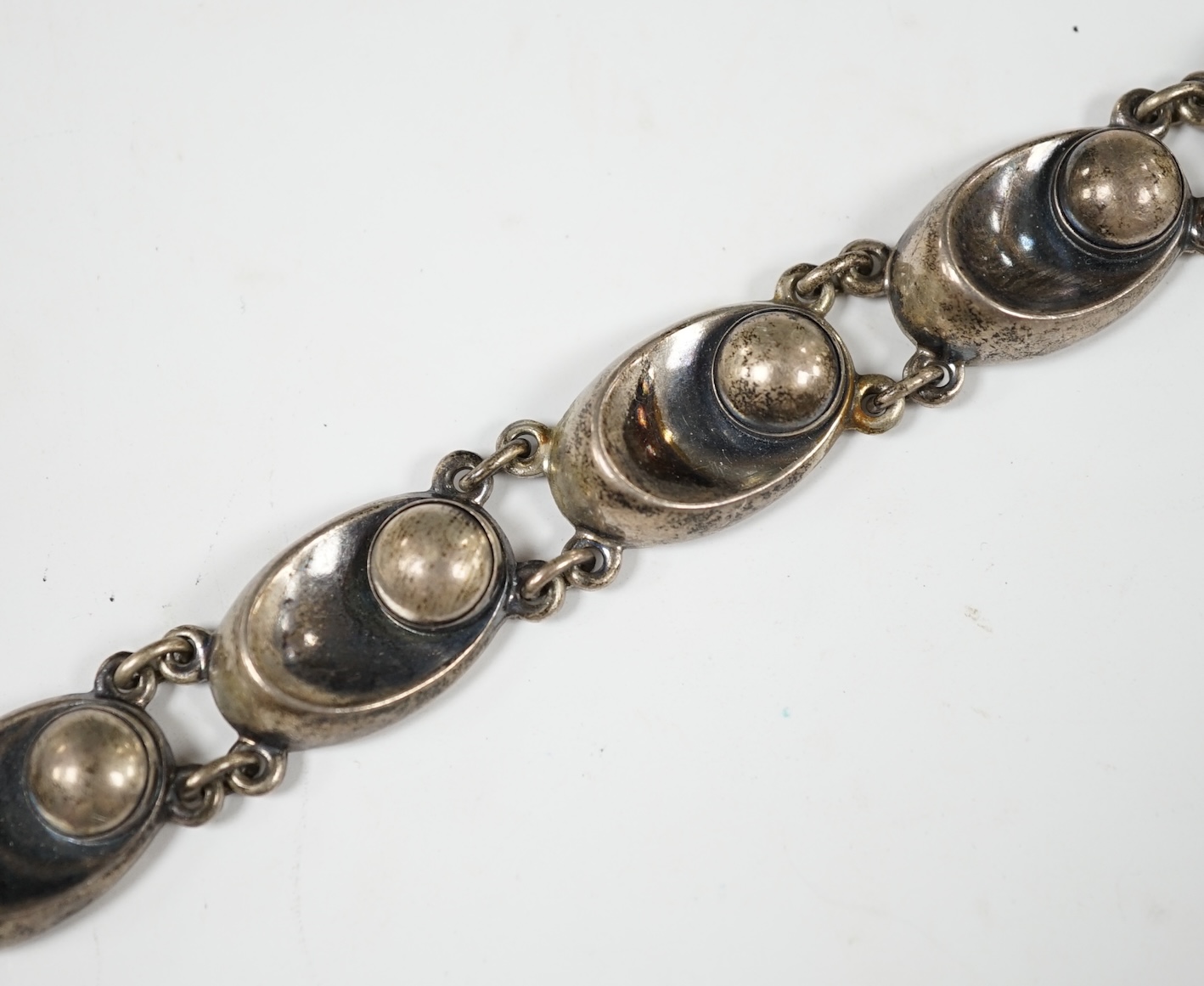 A mid 20th century Danish sterling bracelet by Nils Erik From, 18.7cm. Condition - fair